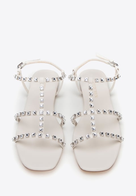 Sandalias de piel para mujer Wittchen con cristales, color crema - Image 2