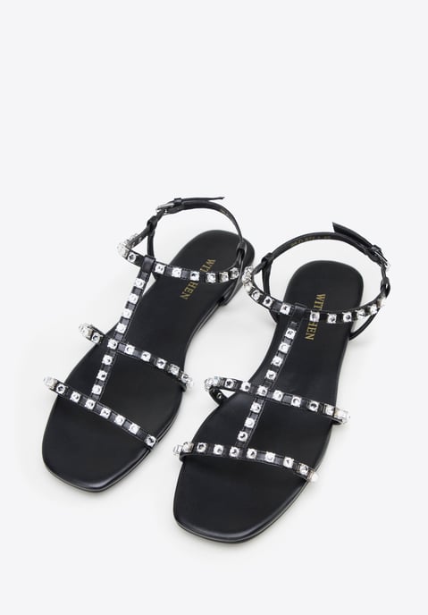Sandalias de piel para mujer Wittchen con cristales en piel natural negra - Image 1
