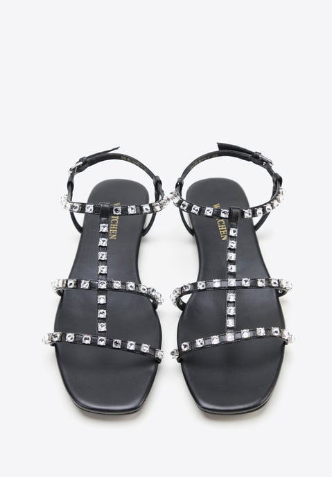 Sandalias de piel para mujer Wittchen con cristales en piel natural negra - Image 2