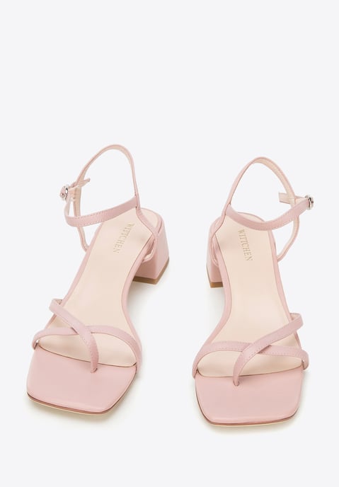 Sandalias de piel para mujer Wittchen con tiras finas, color rosa empolvado - Image 1