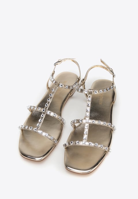 Sandalias de piel para mujer Wittchen con cristales, doradas - Image 1