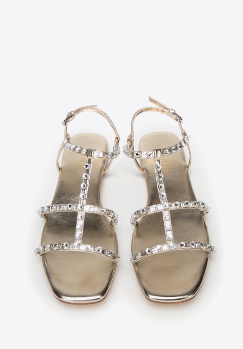 Sandalias de piel para mujer Wittchen con cristales, doradas - Image 2