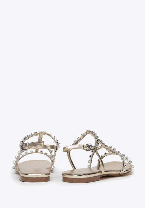 Sandalias de piel para mujer Wittchen con cristales, doradas - Image 3