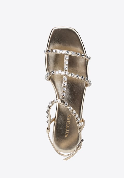 Sandalias de piel para mujer Wittchen con cristales, doradas - Image 4