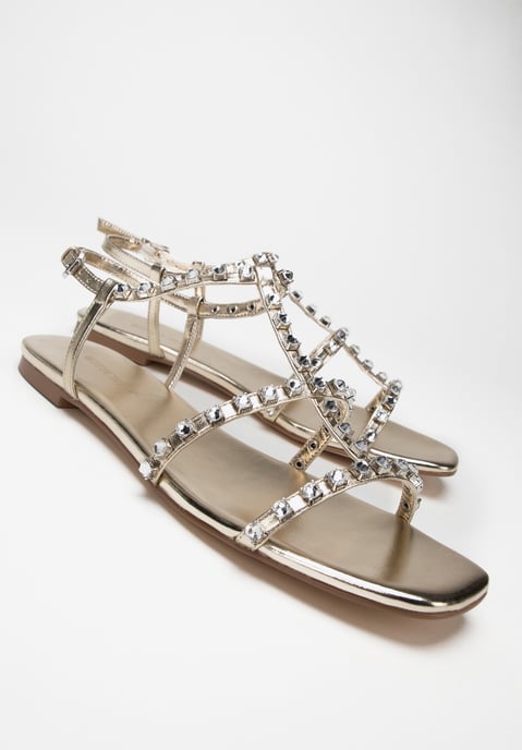 Sandalias de piel para mujer Wittchen con cristales, doradas - Image 6