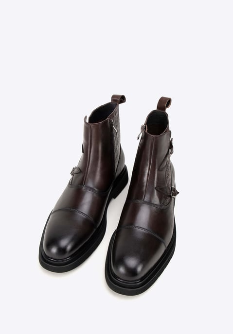 Botas Chelsea de piel Wittchen para hombre con inserciones de cocodrilo, marrón - Image 1