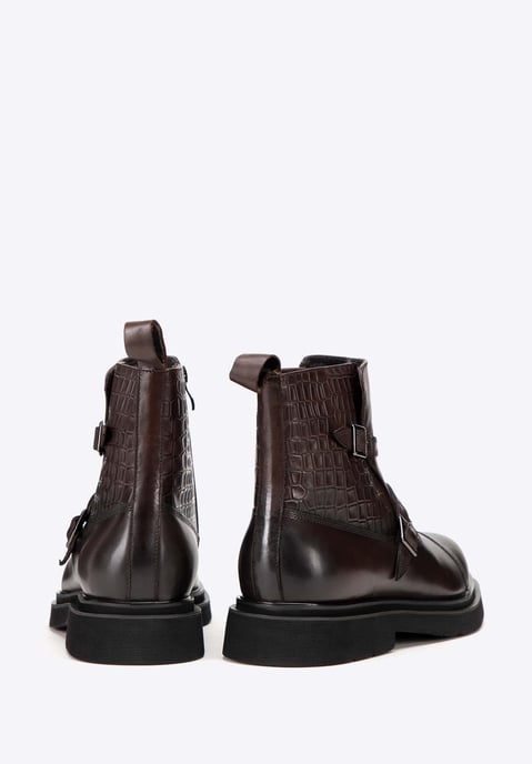 Botas Chelsea de piel Wittchen para hombre con inserciones de cocodrilo, marrón - Image 3