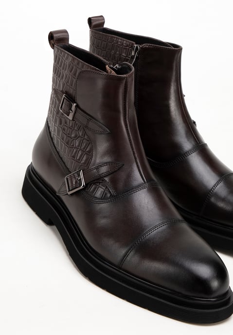 Botas Chelsea de piel Wittchen para hombre con inserciones de cocodrilo, marrón - Image 5