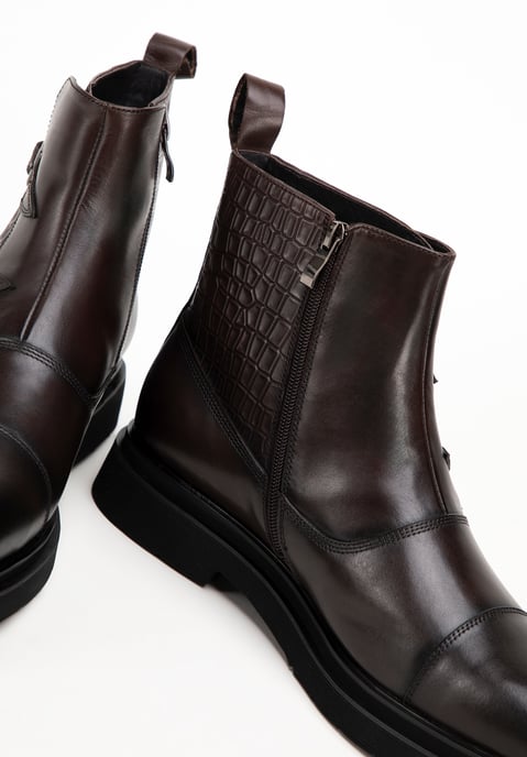 Botas Chelsea de piel Wittchen para hombre con inserciones de cocodrilo, marrón - Image 6