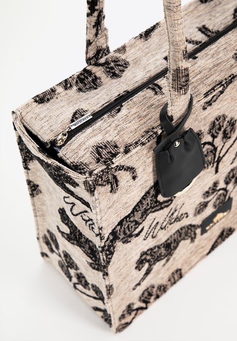 Bolso shopper para mujer Wittchen con estampado jacquard, marrón y negro - Image 3