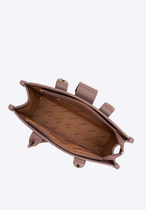 Bolso de hombro clásico para mujer Wittchen con inserto de tela, beige - Image 2