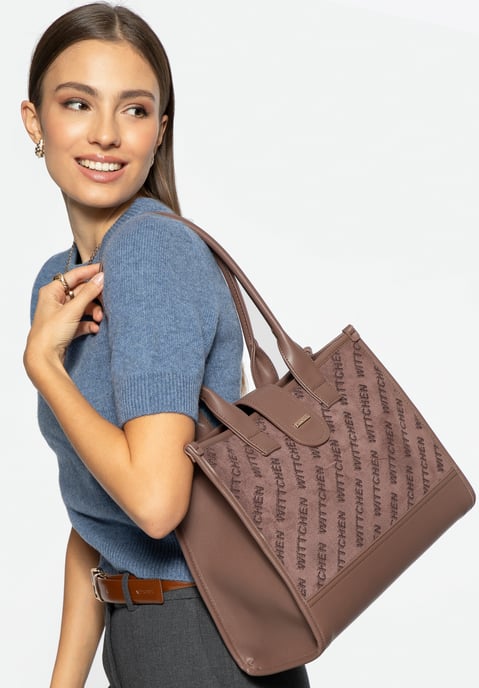 Bolso de hombro clásico para mujer Wittchen con inserto de tela, beige - Image 4