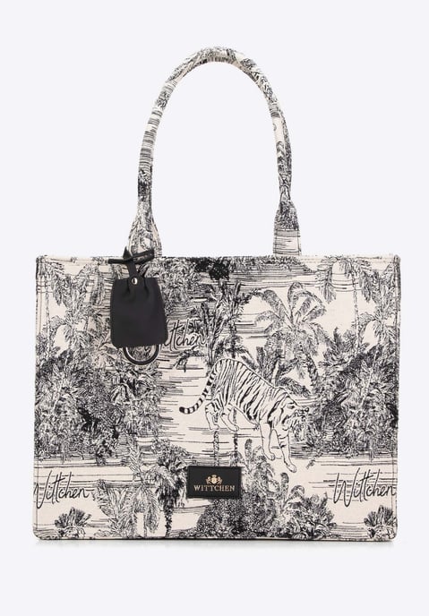 Bolso shopper para mujer Wittchen con estampado jacquard, negro y crema - Image 1