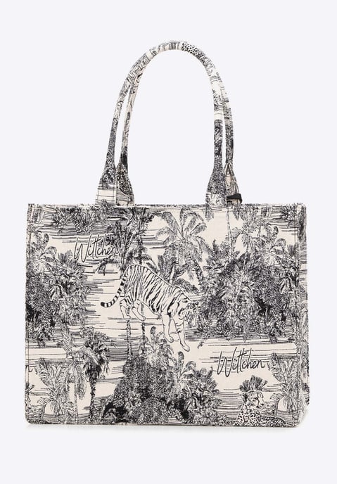 Bolso shopper para mujer Wittchen con estampado jacquard, negro y crema - Image 2