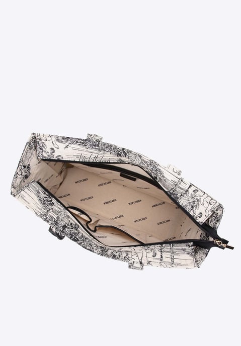 Bolso shopper para mujer Wittchen con estampado jacquard, negro y crema - Image 3