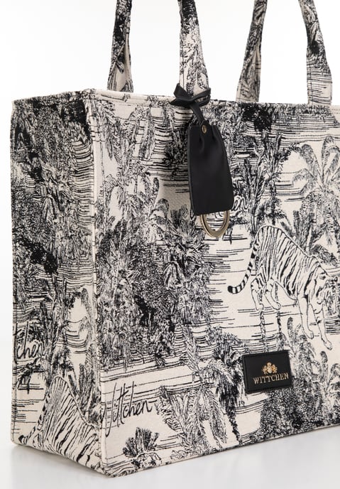 Bolso shopper para mujer Wittchen con estampado jacquard, negro y crema - Image 4