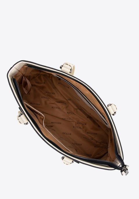 Bolso de mano para mujer Wittchen de piel ecológica, color guisante, crema - Image 3
