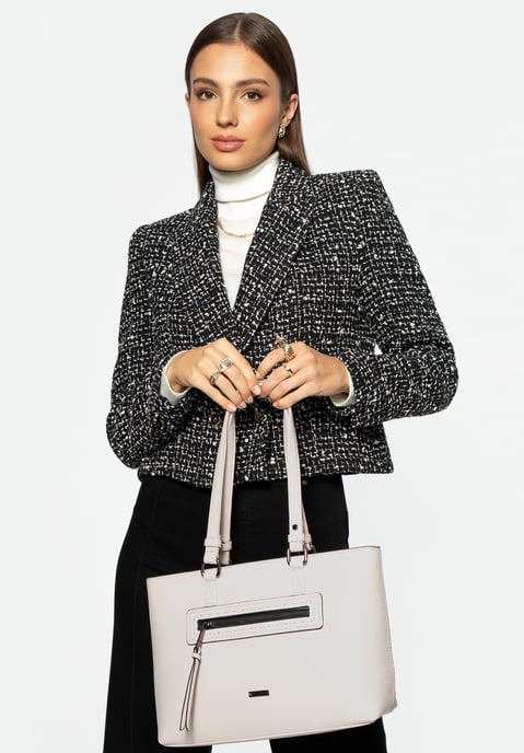 Bolso de mano para mujer Wittchen de piel ecológica, color guisante, crema - Image 5