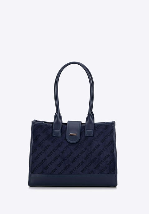Bolso de hombro clásico Wittchen para mujer con inserto de tela, azul marino - Image 1