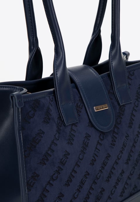 Bolso de hombro clásico Wittchen para mujer con inserto de tela, azul marino - Image 4