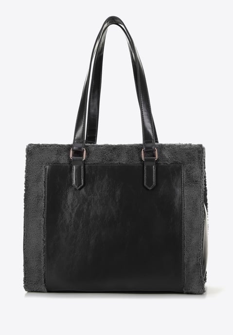 Bolso shopper Wittchen para mujer de piel ecológica con ribete de pelo, gris - Image 2