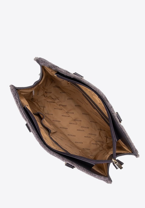 Bolso shopper Wittchen para mujer de piel ecológica con ribete de pelo, gris - Image 3