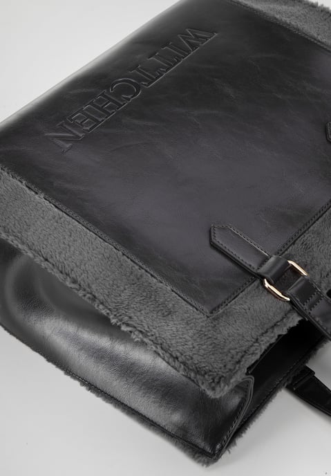 Bolso shopper Wittchen para mujer de piel ecológica con ribete de pelo, gris - Image 4
