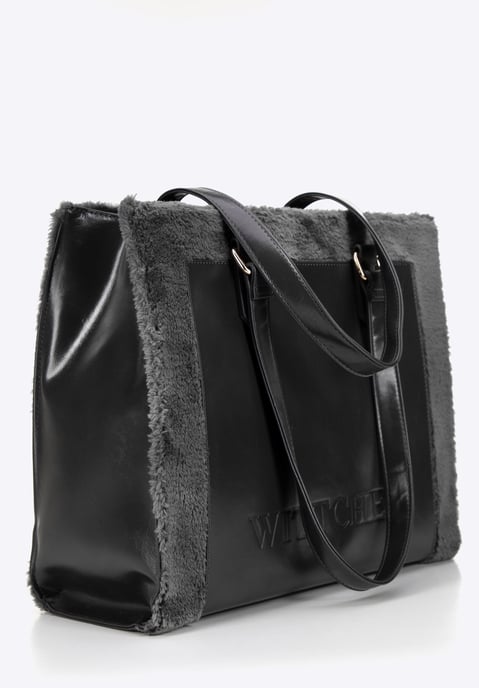 Bolso shopper Wittchen para mujer de piel ecológica con ribete de pelo, gris - Image 5