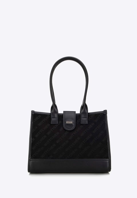Bolso de hombro clásico para mujer Wittchen con inserto de tela, negro - Image 1