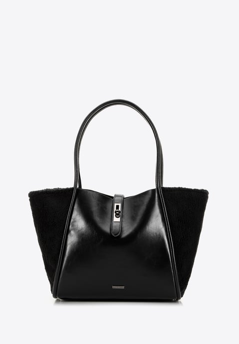 Bolso shopper para mujer Wittchen con inserciones de pelo, negro, piel ecológica - Image 2