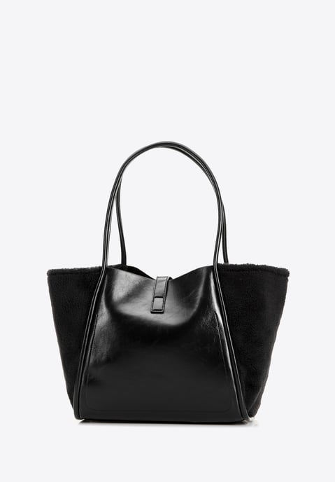 Bolso shopper para mujer Wittchen con inserciones de pelo, negro, piel ecológica - Image 4
