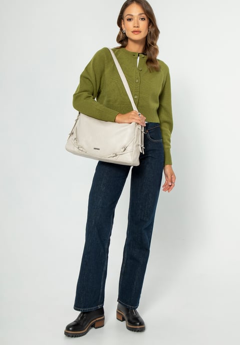 Bolso shopper para mujer Wittchen con correas decorativas, blanco roto - Image 6