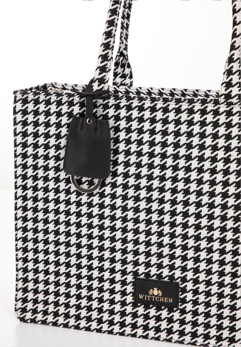 Bolso shopper para mujer Wittchen de algodón blanco y negro con estampado - Image 5