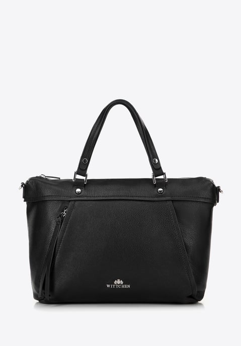 Bolso shopper para mujer Wittchen de piel auténtica con borla, color negro - Image 2