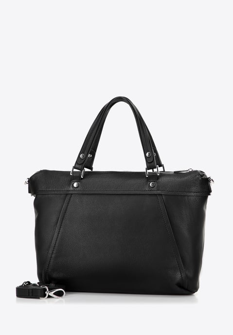 Bolso shopper para mujer Wittchen de piel auténtica con borla, color negro - Image 3