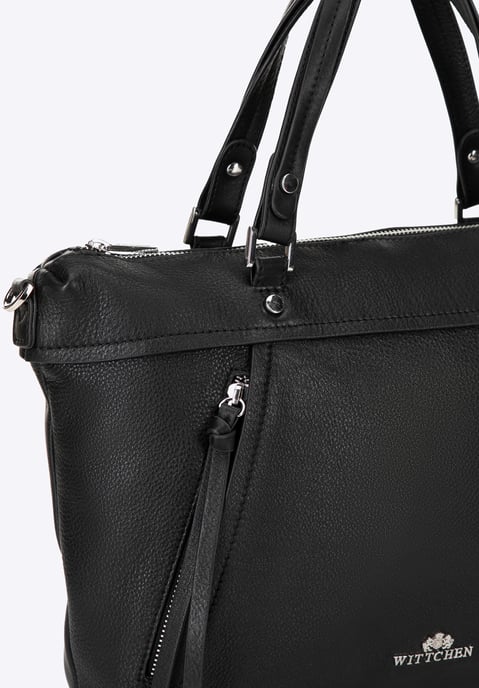 Bolso shopper para mujer Wittchen de piel auténtica con borla, color negro - Image 5