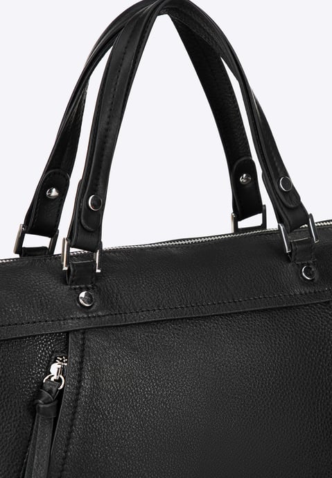 Bolso shopper para mujer Wittchen de piel auténtica con borla, color negro - Image 6