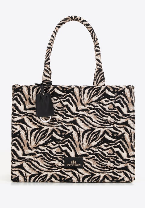 Bolso shopper para mujer Wittchen de algodón negro y marrón con estampado - Image 1