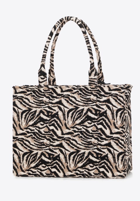 Bolso shopper para mujer Wittchen de algodón negro y marrón con estampado - Image 2