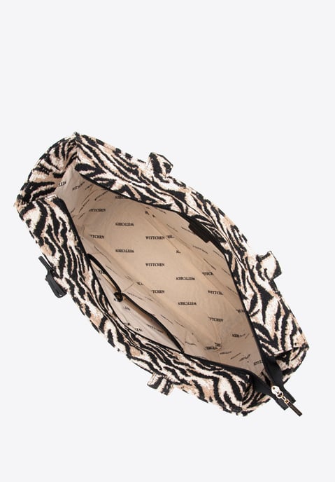 Bolso shopper para mujer Wittchen de algodón negro y marrón con estampado - Image 3