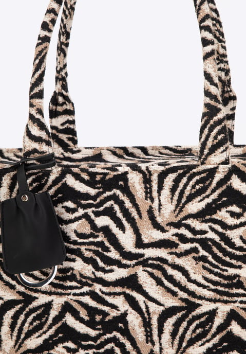Bolso shopper para mujer Wittchen de algodón negro y marrón con estampado - Image 4