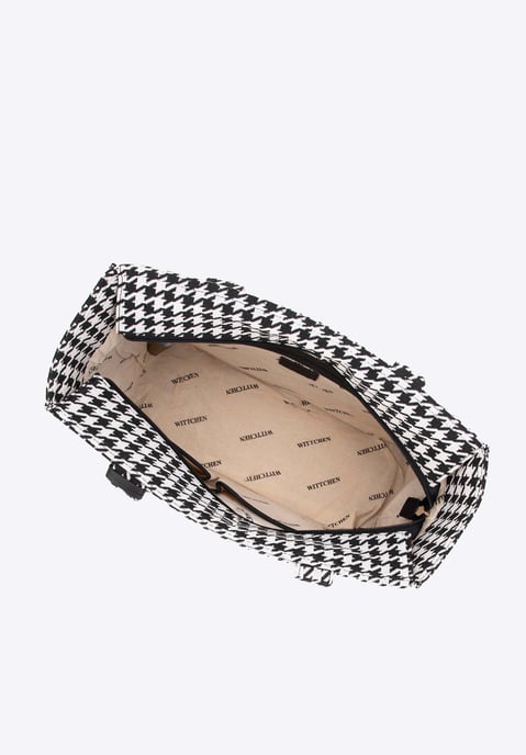 Bolso shopper para mujer Wittchen de algodón blanco y negro con borlas de - Image 2