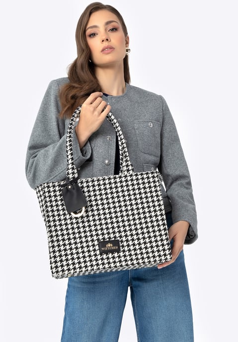 Bolso shopper para mujer Wittchen de algodón blanco y negro con borlas de - Image 4