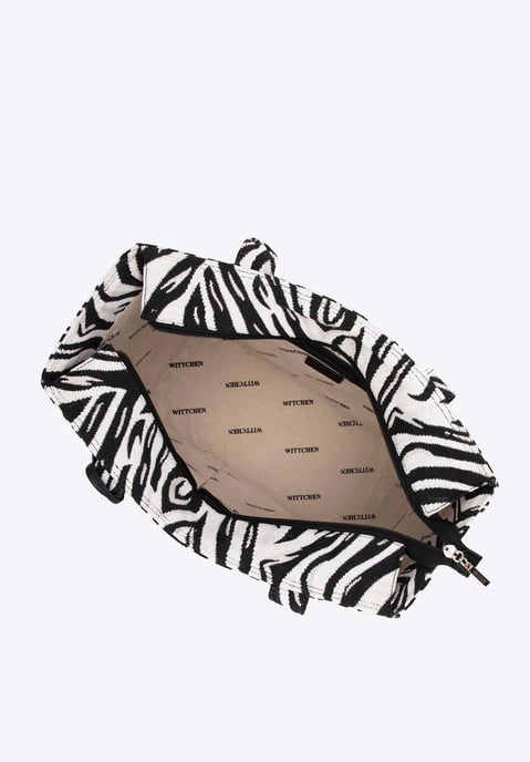 Bolso shopper para mujer Wittchen de jacquard con borla, blanco y negro - Image 2
