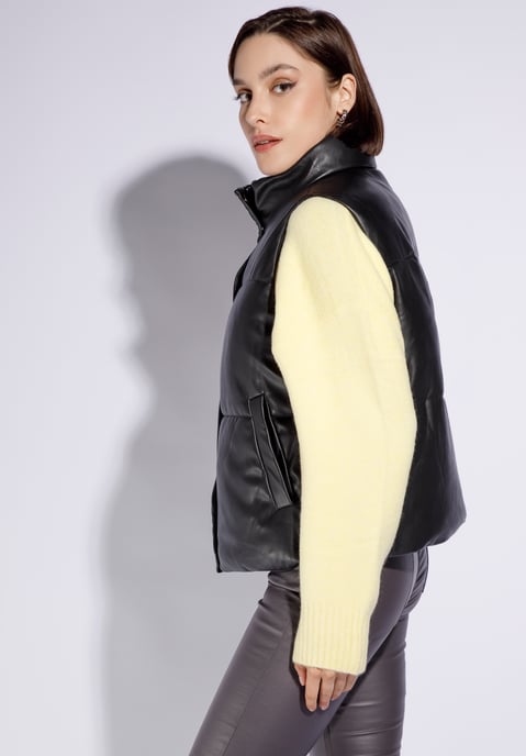 Chaleco acolchado para mujer Wittchen de piel ecológica, color negro - Image 2