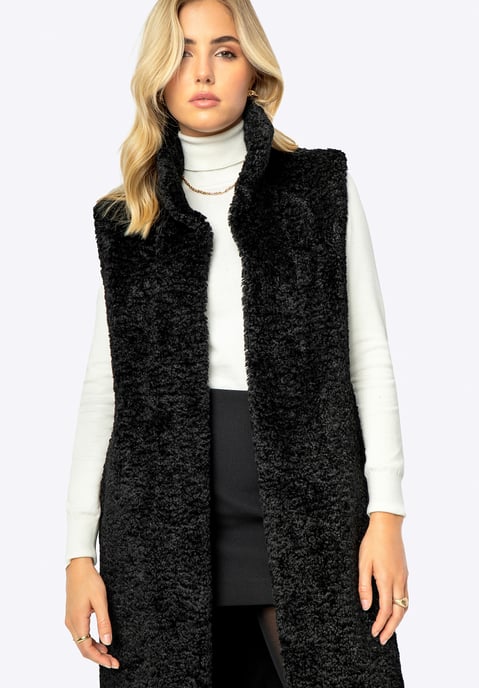 Chaleco largo de piel de oveja sintética para mujer de Wittchen, poliéster negro - Image 2