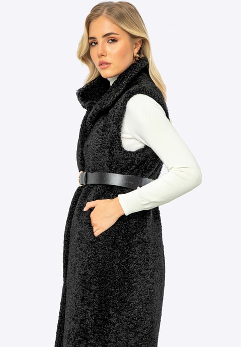 Chaleco largo de piel de oveja sintética para mujer de Wittchen, poliéster negro - Image 3