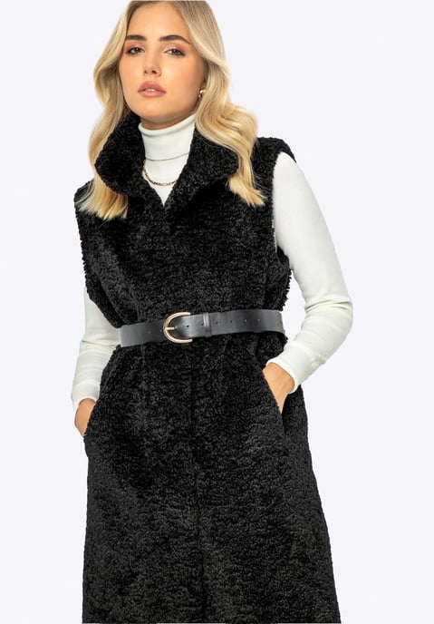 Chaleco largo de piel de oveja sintética para mujer de Wittchen, poliéster negro - Image 4