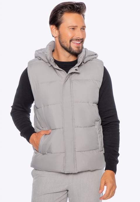 Chaleco acolchado Wittchen para hombre con capucha desmontable, poliéster gris - Image 1