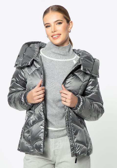 Chaqueta acolchada de nailon plateada con estampado en zigzag para mujer de - Image 1
